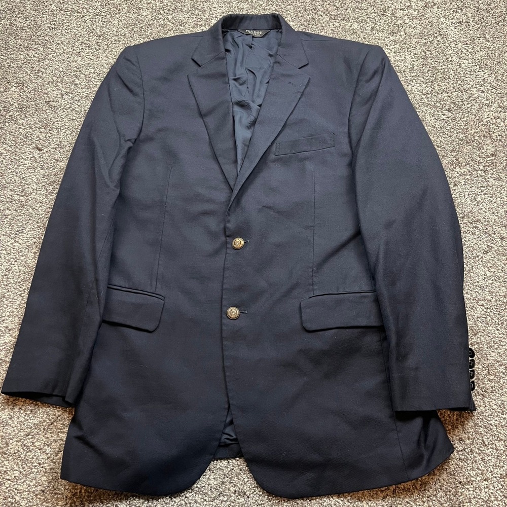 JOS A BANK Suit Blazer Jacket Mens 40L Blue Wool Traveler Tailored Notch Lapel